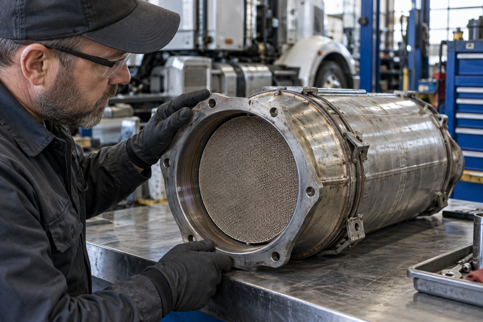 Illustrative diesel particulate filter cleaning and inspection service
